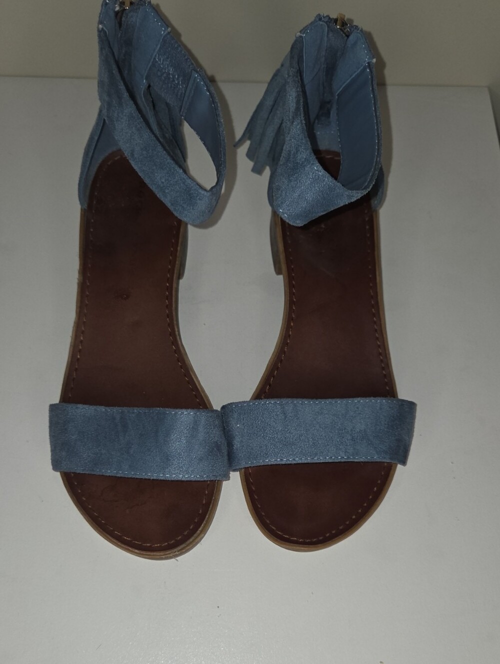 Rock & Candy Light Blue Suede Ankle-Strap Sandals